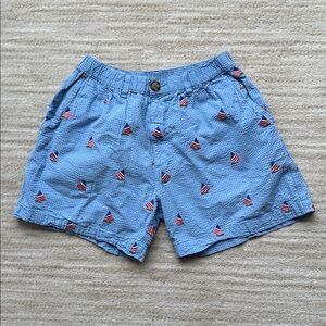 Chubbies Men's Blue Seersucker American Flag Sailboat Shorts 5.5” inseam Size M